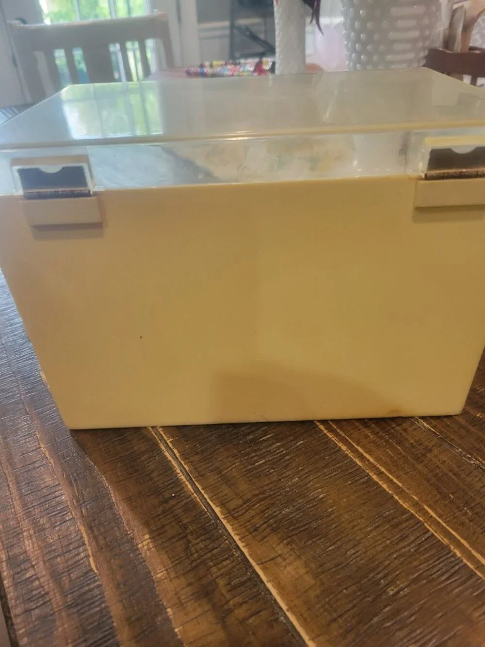 Vintage Recipe Card Holder Storage Box w/ Clear Hinged Lid Harvest Kitchen Graph